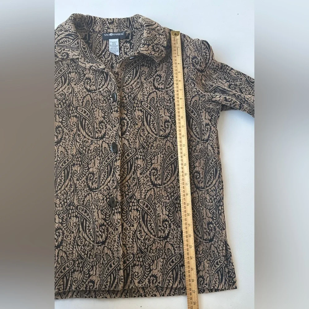 Sag Harbor Brown Black Paisley Unique Woven Textured Button Up Shirt Women’s 12 - Picture 7 of 8